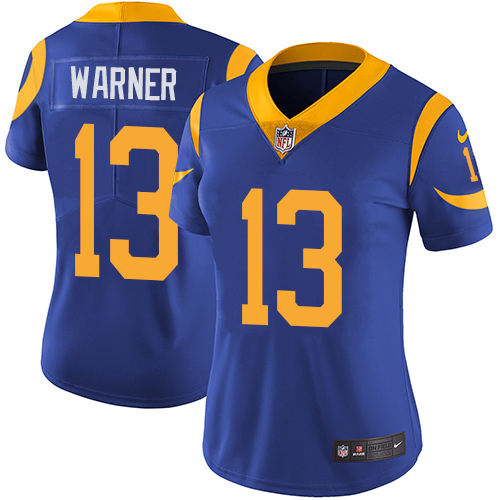 Nike Rams #13 Kurt Warner Royal Blue Alternate Women's Stitched NFL Vapor Untouchable Limited Jersey - Click Image to Close